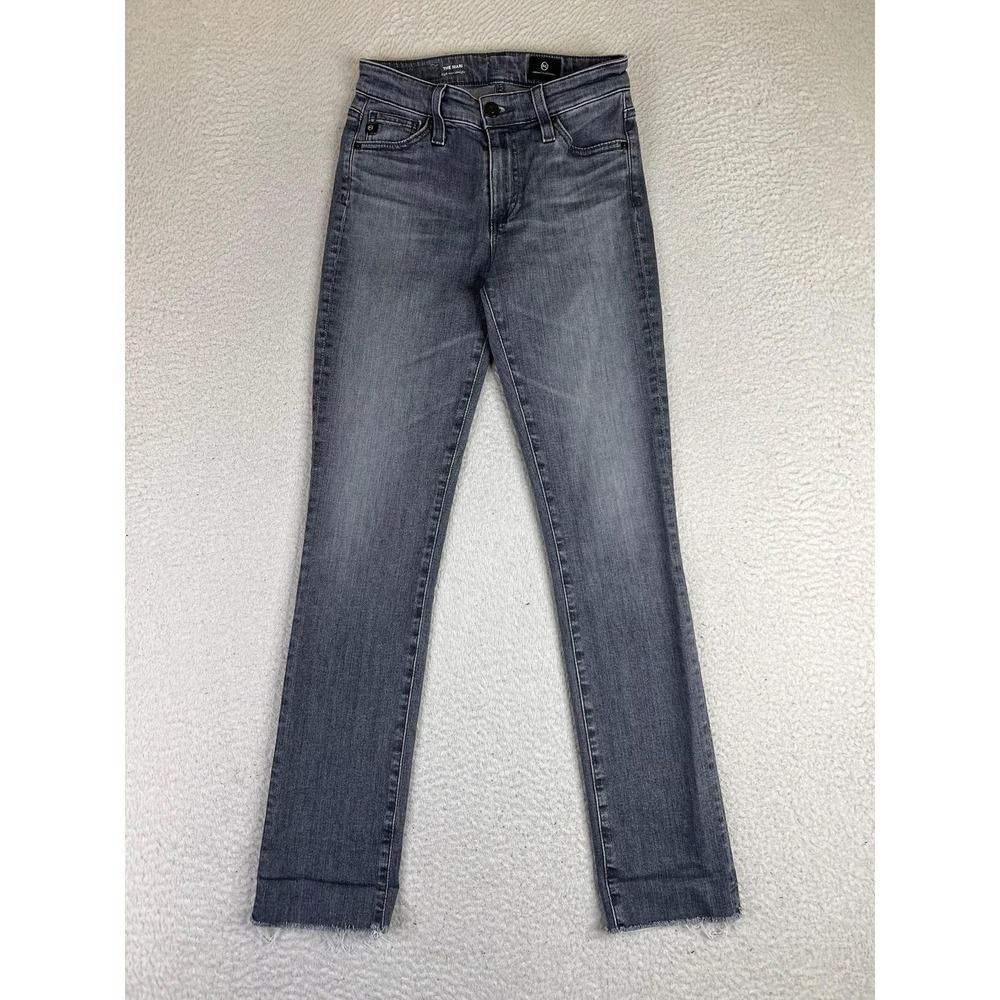 AG Adriano Goldschmied The Mari Jeans Womens 24 Gray High Rise Straight Raw Hem